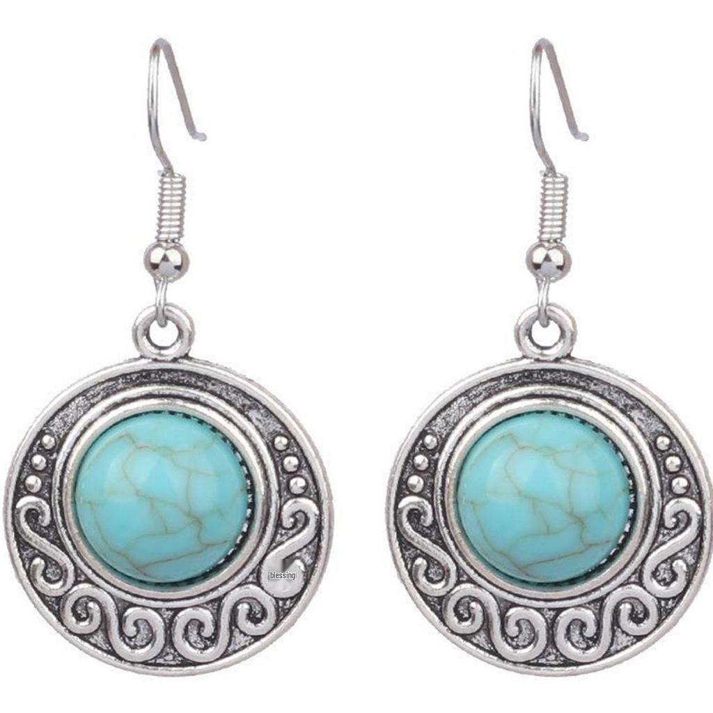 Bohemian Retro Turquoise Teardrop Tassel Earrings for Women
