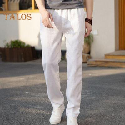 Pantalones Casuales de Lino para Hombre Color Sólido Pierna Recta Pantalones Cintura con Cordón Pantalones Finos de Verano para Ropa de Calle Viajes Vacaciones