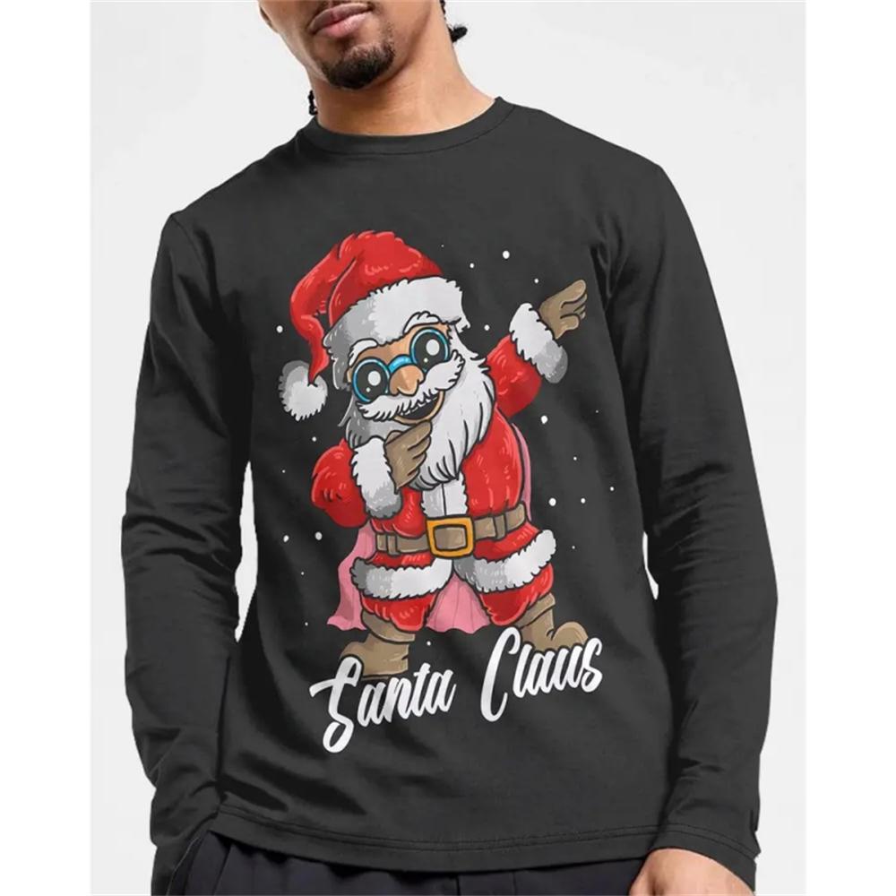 Funny Christmas Men s T-Shirt Autumn Tops Long Sleeve Tees Santa Claus 3D Print Xmas T-Shirts Breathable Oversized Mens T Shirt S