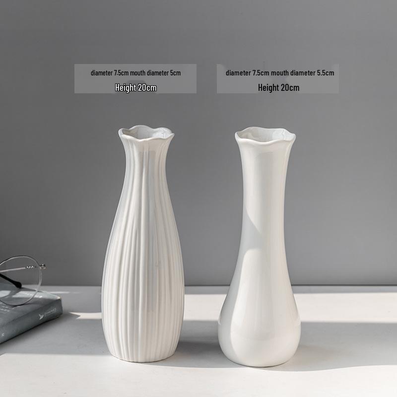 Nordic Minimalist White Ceramic Vase for Hydroponic and Dried Flower Arrangements in Modern Living or Dining Spaces