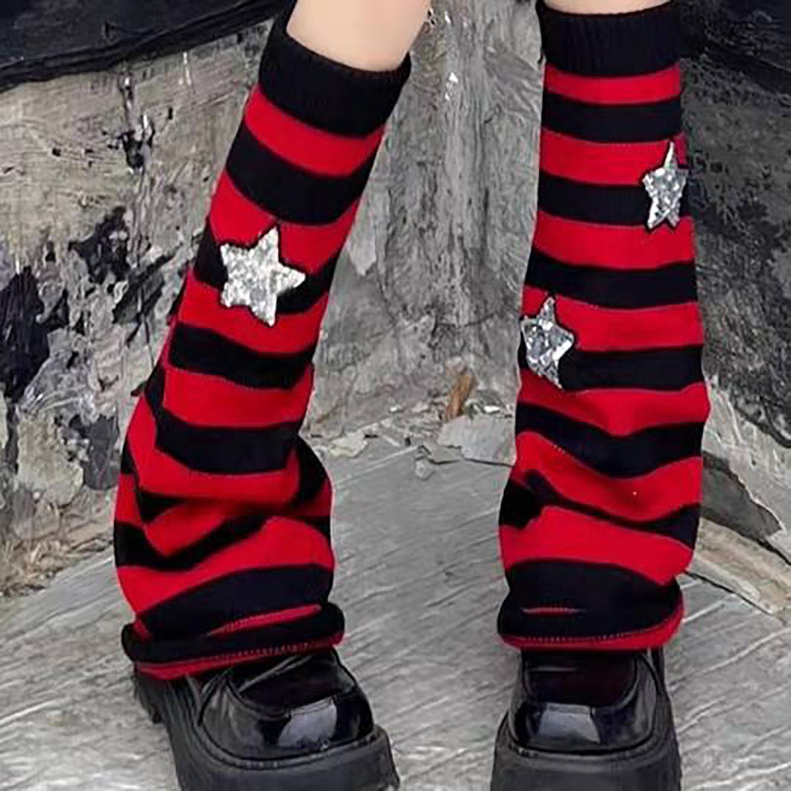 

Женские гетры в готическом стиле, готические гетры с рукавами Kawaii, мешковатые теплые носки в полоску, уличная одежда для косплея One Size красный