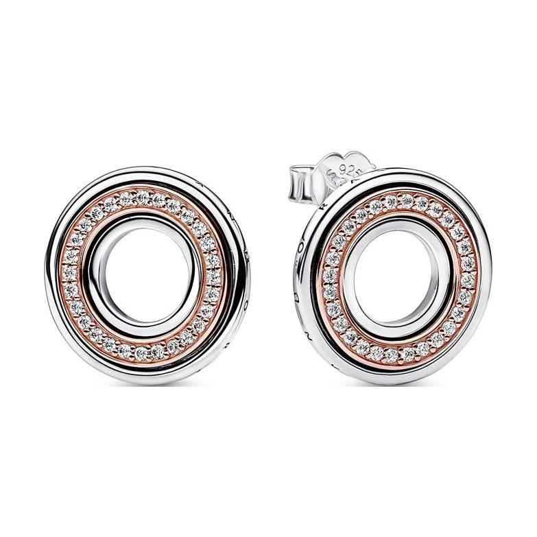 Pandora Letter Logo Detail Gold Plated Copper Silver Alloy 925 Silver Cubic Zirconia Stud Earrings Women earrings 282780C01 F,Silver