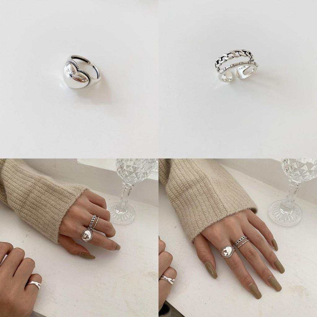 Elegant Korean Ddp Heart Shaped Chain Ring For Women Adjustable S925 Silver Fashionable Vintage Style