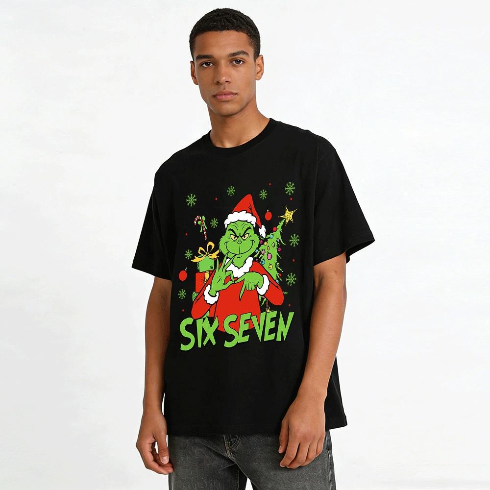 Grinch Six Seven Gesture Print Christmas Themed Adult Top Pure cotton T-shirt