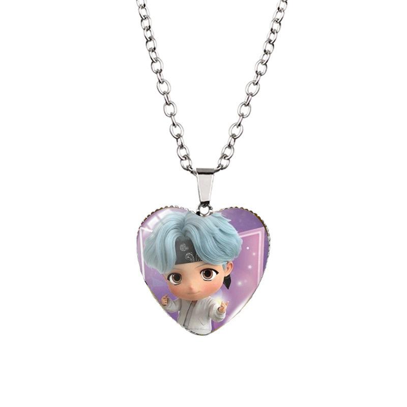 BTS Heart Necklace, Kpop Bangtan Boys 3D Cartoon Character Pendant, ARMY Fans Jewelry Gift