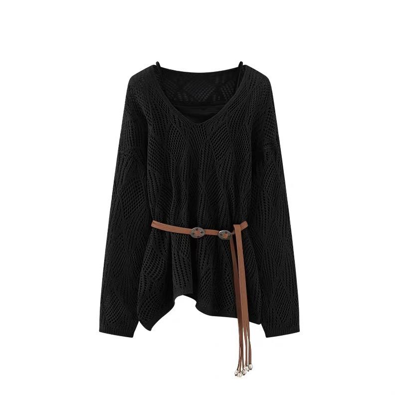 Sweater for Women Summer Openwork Knit Sweater Solid Color Sun Protection Cover-Up Tops