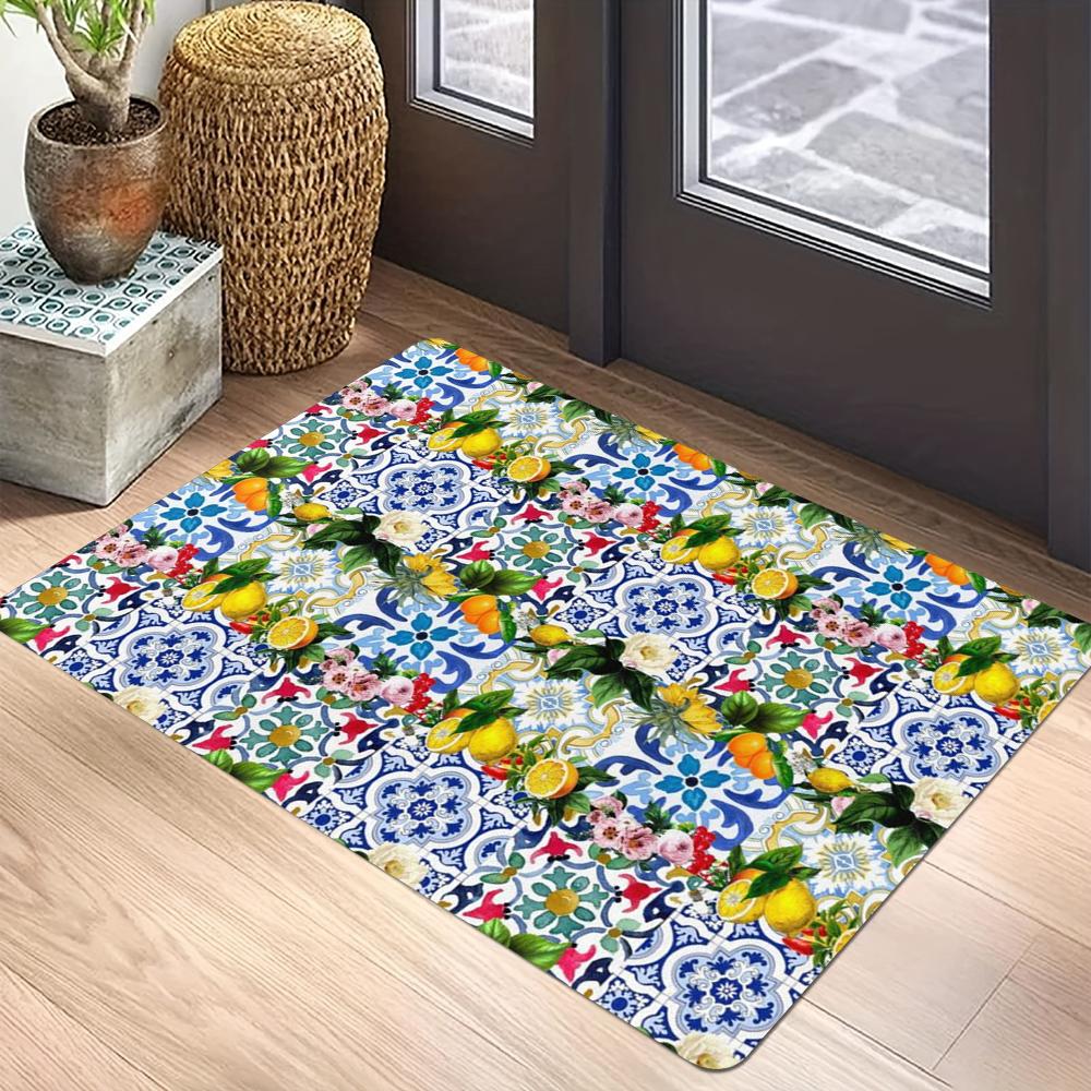 Blau Weiß Muster Teppichmatte - Symmetrisches Design Mediterran Geometrisch Vintage Traditionell Dekorativ Heimdekoration Teppich