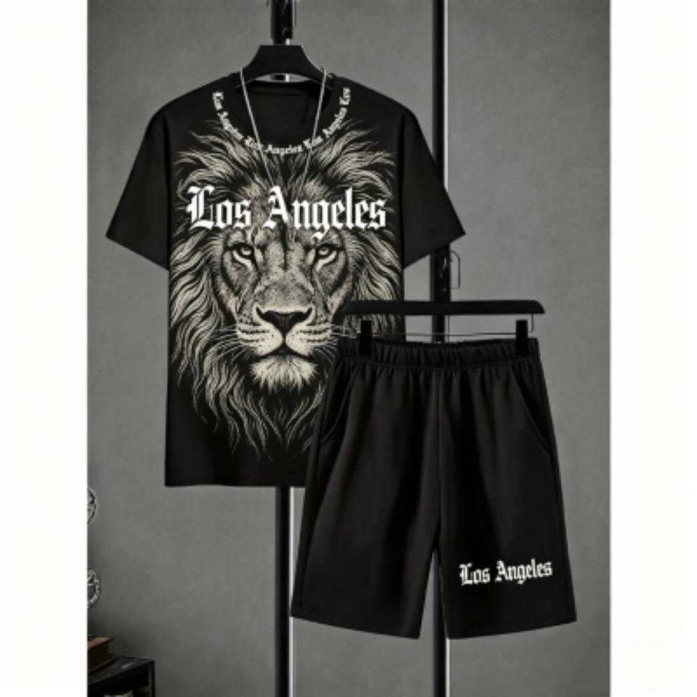 Men's Set Stripe Printed Men's T-shirt and Shorts 2 Piece Set Summer Casual Outdoor Men's and Women's T-shirt Sets