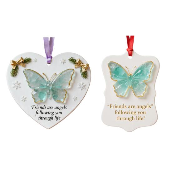 Friendship Sea Glass Butterfly Ornament Friends Are Angels Christmas Tree Ornament Handmade Sea Glass Art Friendship Keepsake for Best Friends