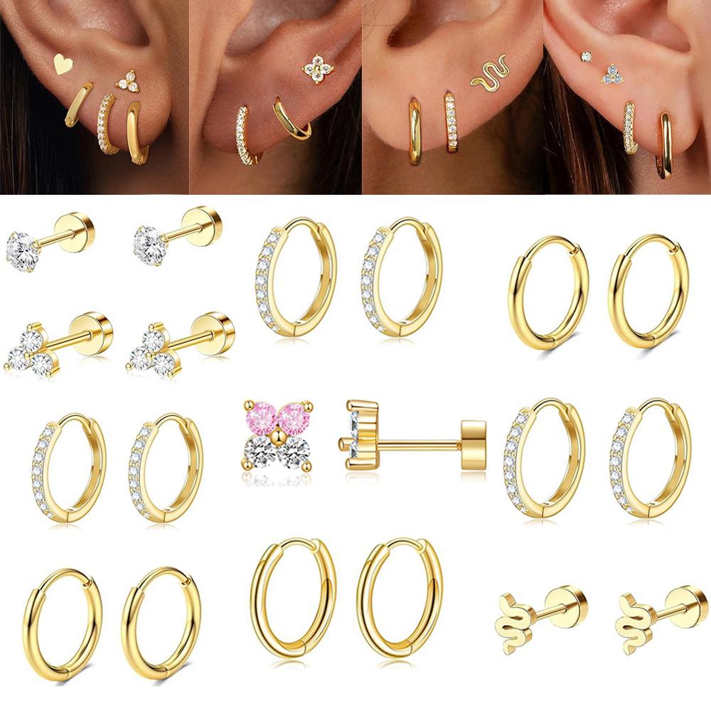 14K Gold Stainless Steel Earrings Flat Back Earrings Small Cartilage Hoop Earring for Women Hypoallergenic Multiple Piercing