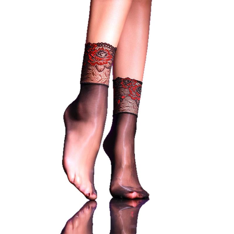Aurora Socks Women Sexy Lace Edge 3D Ultra-Thin Oil Shiny Sockings Silky Summer Cool Ice Silk Transparent Short Stockings