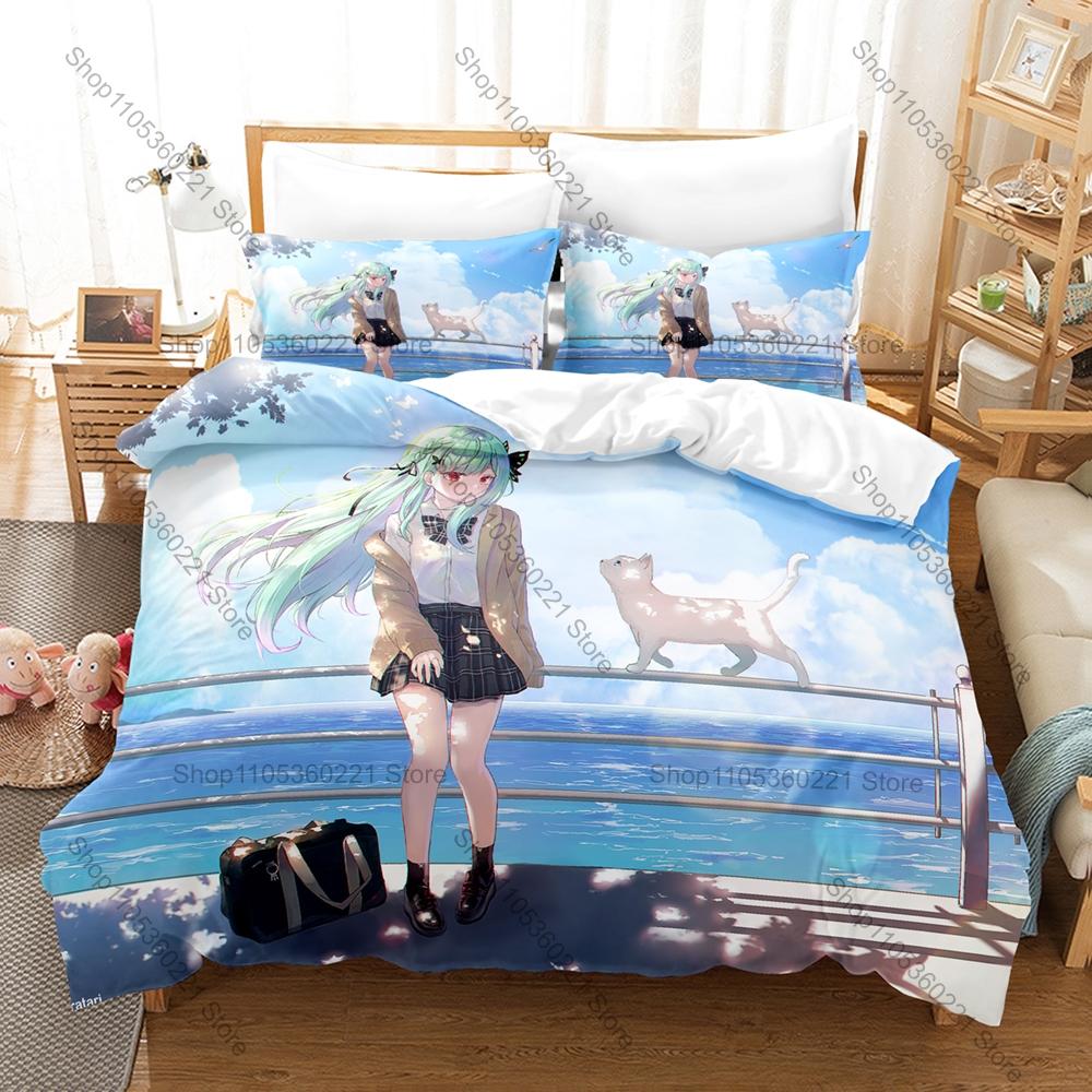 Anime Bedding Set 3Pcs Hololive Rushia Yandere Necromancer Design Stylish Bedroom Ornament Gift
