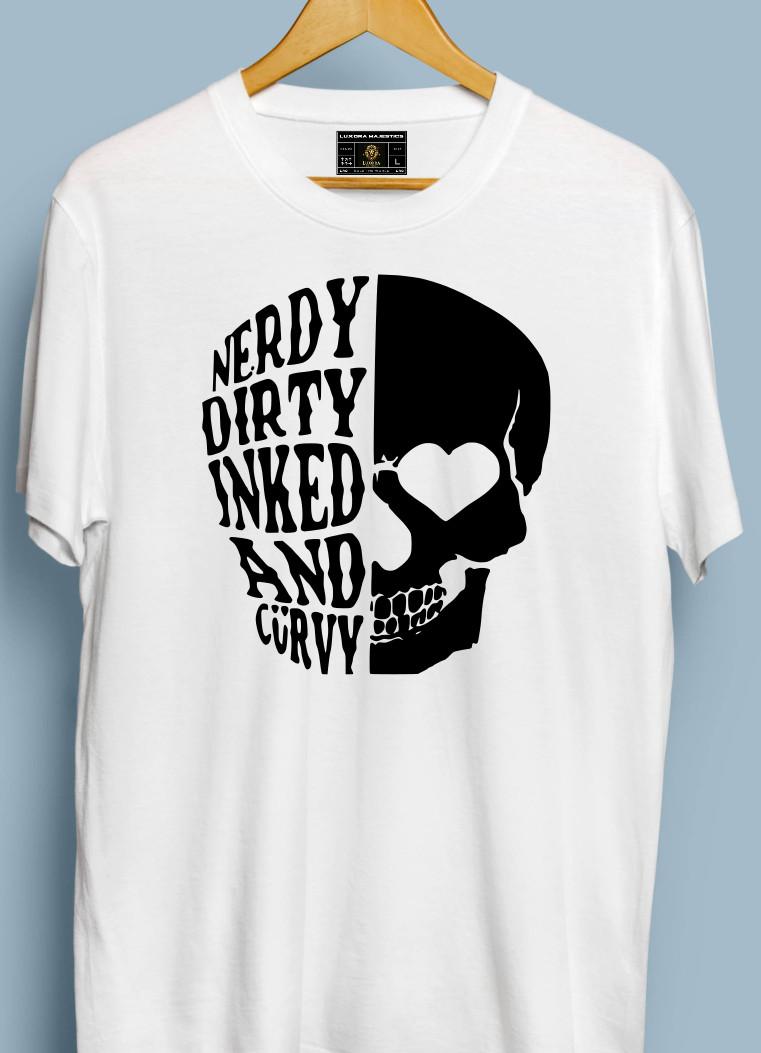 Nerdy Dirty Inked and Curvy Skull T-Shirt | Premium Graphic Tee | Unisex Top All S