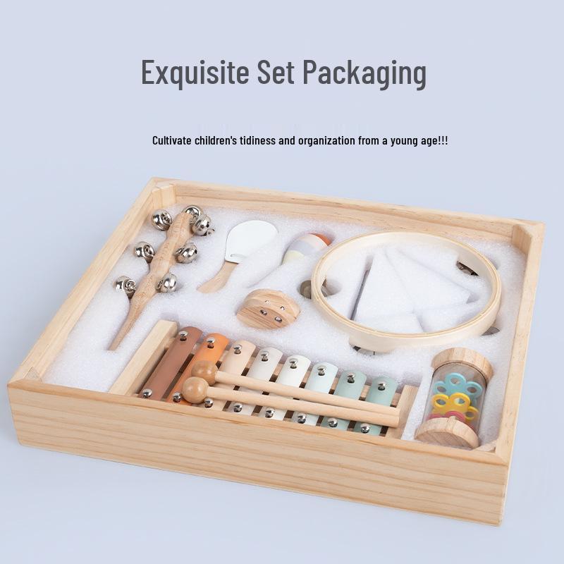 Children s Orff Music Instruments: Montessori Wooden Maraca, Hand Shaker, Horn Toy Set for Music Learning.