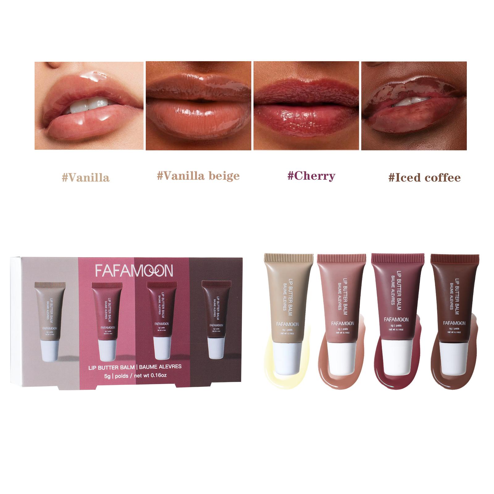 

FAFAMOON Набор из 4 блесков для губ Mimi: Летнее масло для пухлых губ, зеркальный блеск для губ, насыщенное масло для губ, увлажняющее стеклянное масло для губ 5G*4