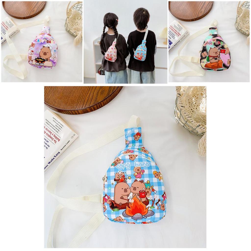 Cartoon Capybara Kids Chest Bag With Polyester Inner Lining For Daily Use