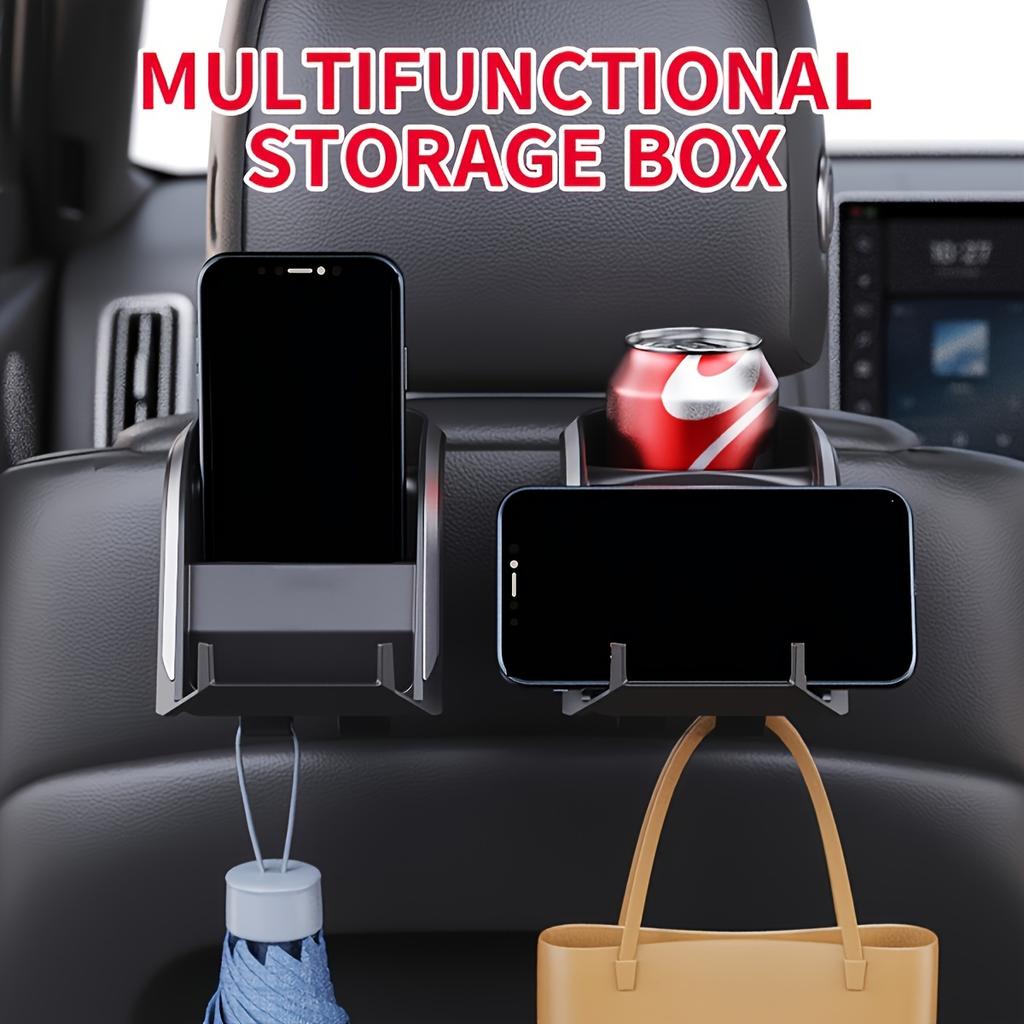 Car Seat Back Organizer with Cup Holder Durable ABS Storage Box Multi-Purpose Hooks Fits Most Vehicles