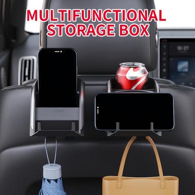 Car Seat Back Organizer with Cup Holder Durable ABS Storage Box Multi-Purpose Hooks Fits Most Vehicles
