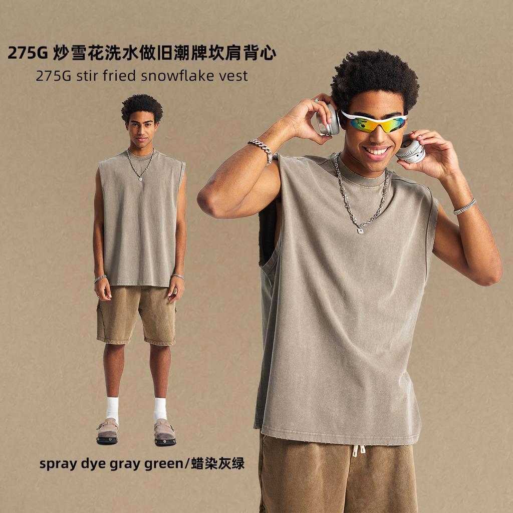 275 GSM 100% Cotton Washed T-Shirt Customized Pattern Print Men's Vest Personalised Tank Top