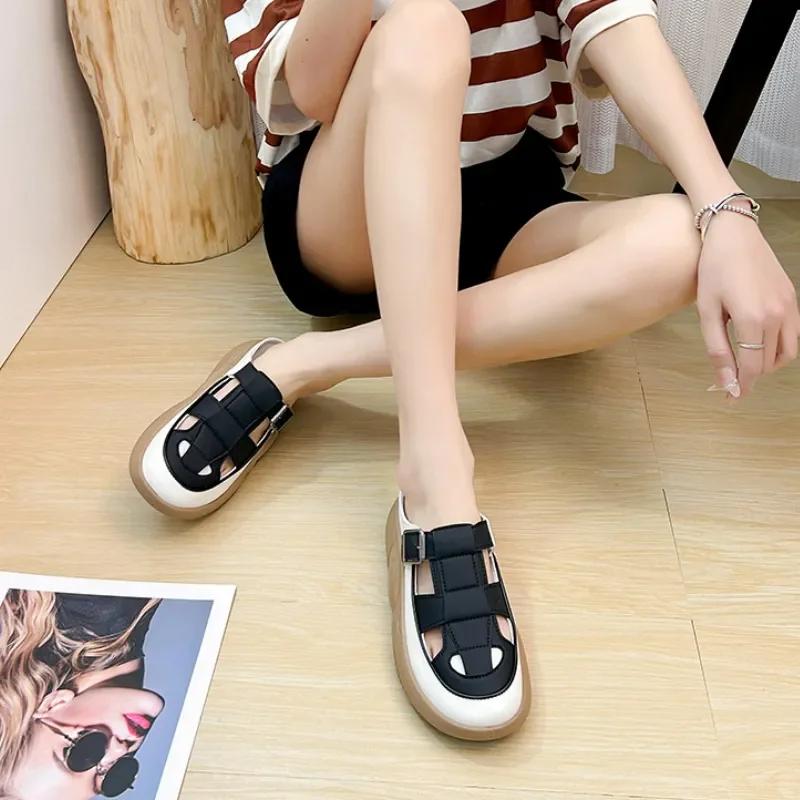 Catâri femei vară ocazional fund gros sandale închise papuci de femeie confort mocasini cu încălțăminte încălțăminte sandale de femeie