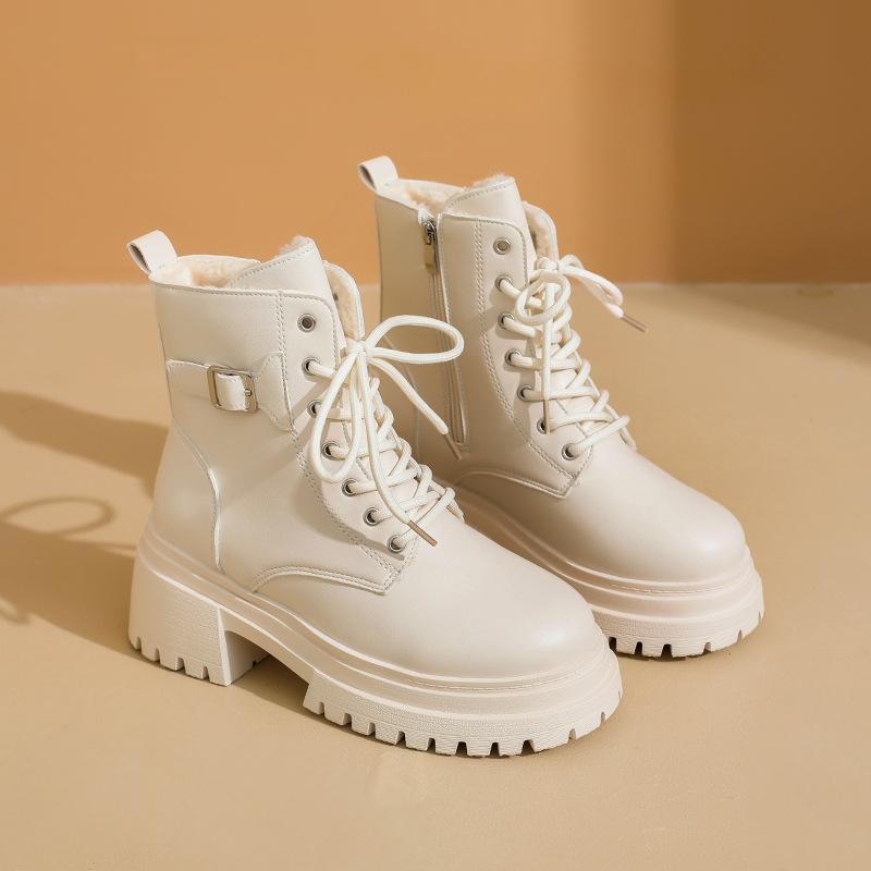 

Women s Leather Waterproof Soft Sole Winter Warm Fur One Snow Boots Padded Lined Ankle Boots Non-slip Hiking Casual Sports Cotton Boots Martin Boots 40