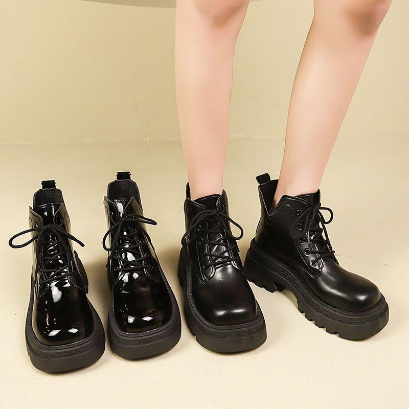 Thick-soled British Single Boots Ins2025 Summer New Laces Show Height Versatile Foreign Style Heightening Short Boots Martin Boots Women
