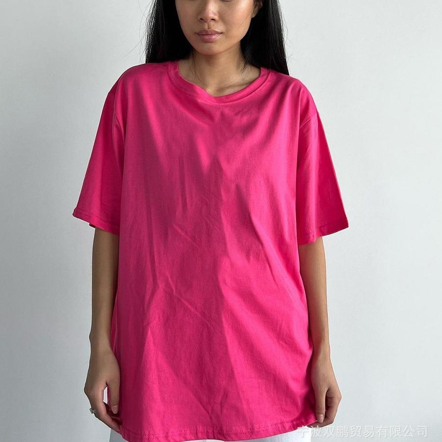 Women's Oversized Short Sleeve T-Shirts Basic Crewneck Tee Summer Breathable Loose Fit Casual Workout Solid Color Cotton Pullover Tops for Women