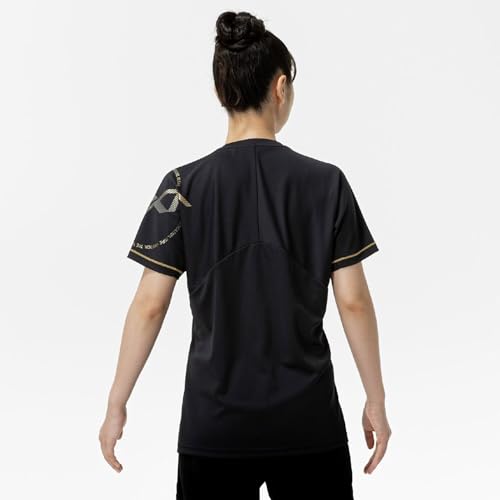 N-XT Volleyball Practice Shirt, Short Sleeve, Club Activities, Moisture-Wicking, Quick-Drying, Easy to Move in, V2MAC001, Unisex, Black/Gold, Size S