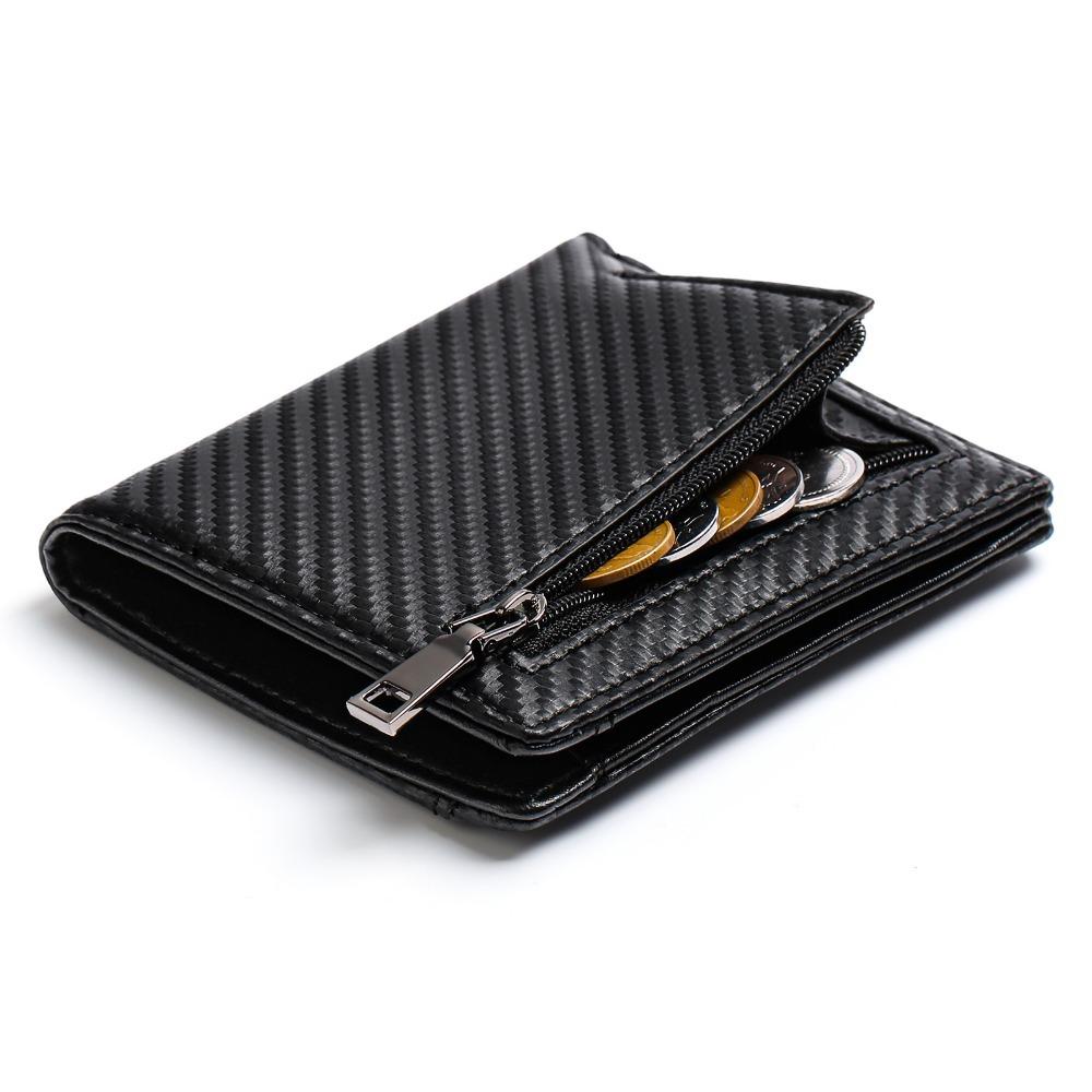 

Кошелек из углеродного волокна в японском стиле для мужчин, высококачественный клатч с защитой от кражи и блокировкой RFID, кошелек для монет из искусственной кожи чёрный