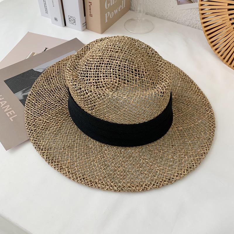 New wind beach travel holiday straw hat concave shape travel engraved handmade seaweed visor for men and women
