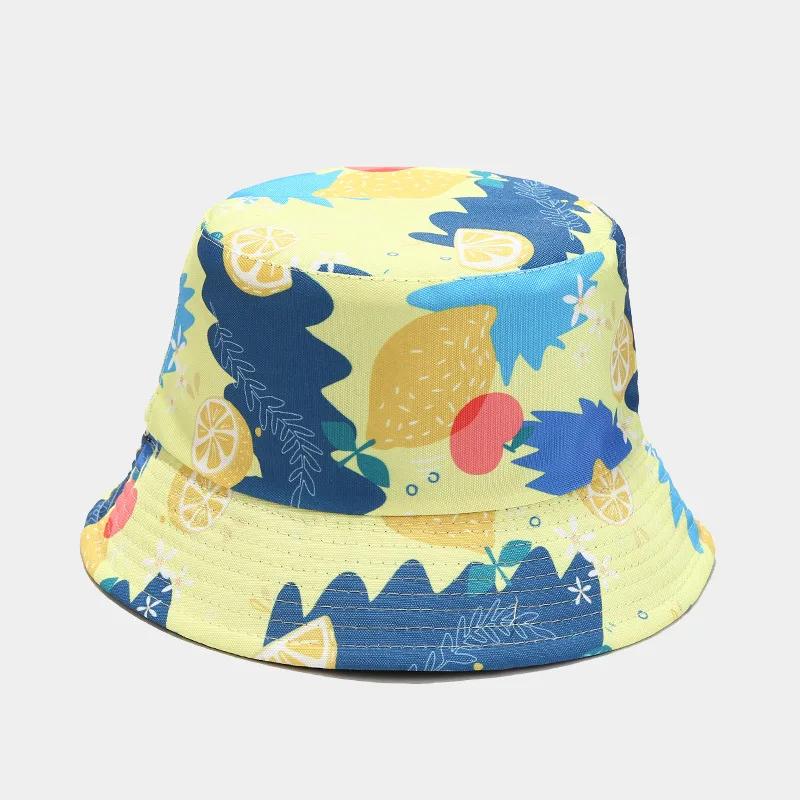 Summer Fruit Print Double-Sided Wearing Bucket Hats For Women Men Colorful Pineapple Lemon Panama Fisherman Caps Outdoor Sun Hat