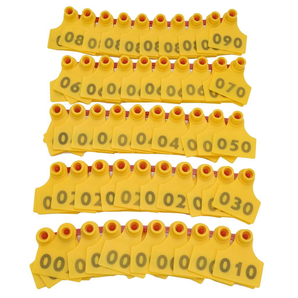 100Pcs TPU Pig Cow Ear Tag with Number 001‑100 Ear Label Tag Farm Livestock AccessoryYellow