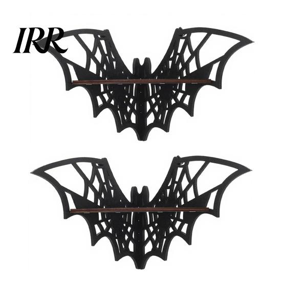 Small Floating Rack Halloween Bat Corner Shelf, Decorative Wooden Wall Mount Display Unique Storage Spiderweb Design Gothic for Home, Bedroom, Kitchen