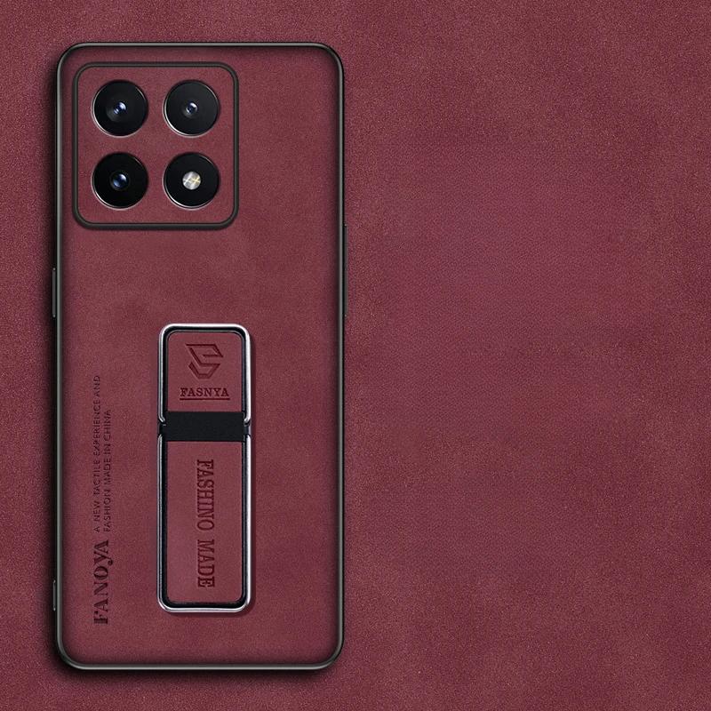 Husă de telefon din piele de oaie pentru Xiaomi 14T Pro 14T 13T 14 Civi poco X7 pro Suport pliabil mat Capac spate pentru Mi 14TPro