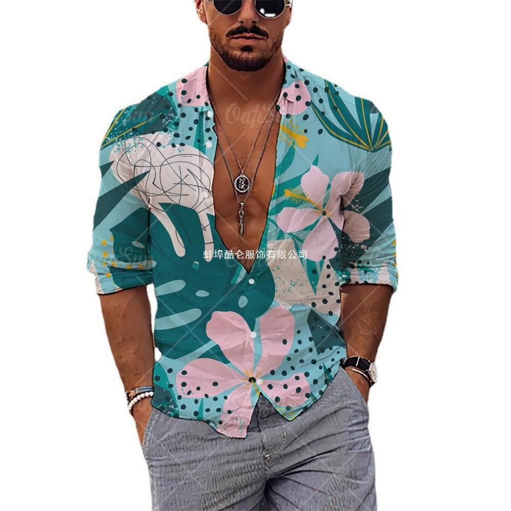 Trendy men's long-sleeve button-up shirt, ideal for daily casual wear.