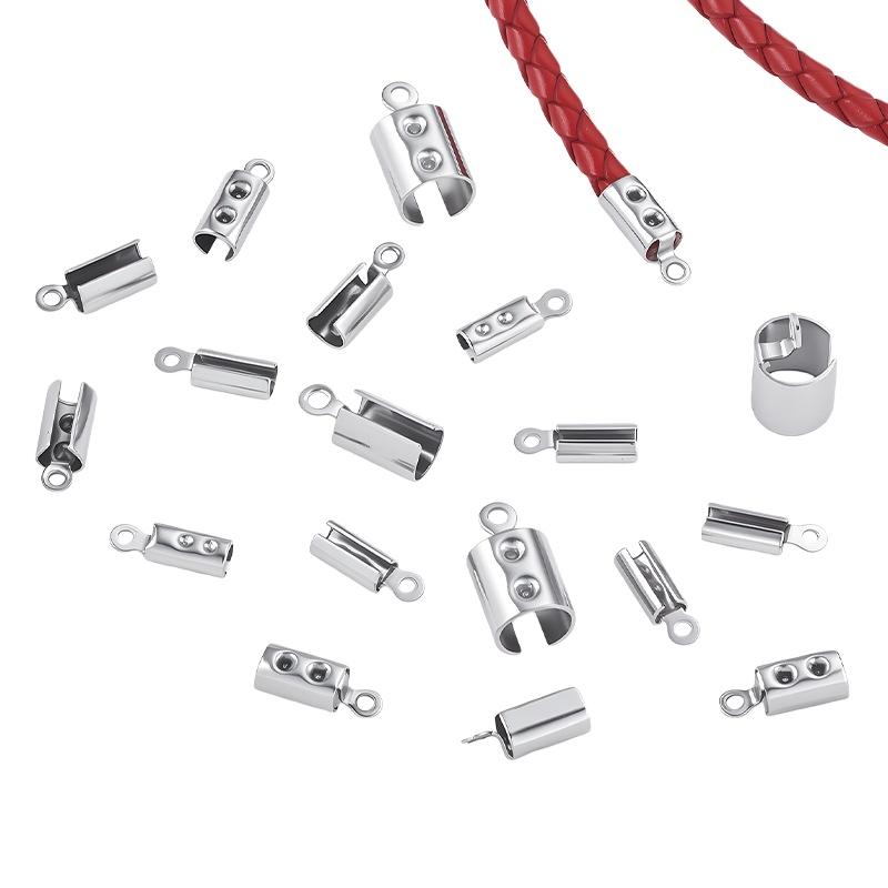 50/100 Stück Halskettenverbinder Zubehör Edelstahl Quetschperlen Kappen Lederbandclips Für DIY Schmuckherstellung