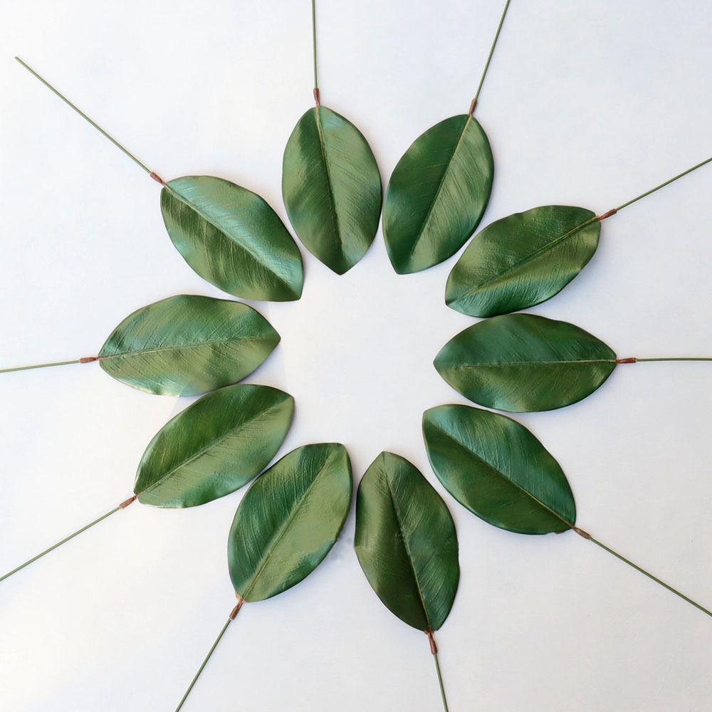 10Pcs Artificial Magnolia Leaves Green Leaves for Bouquets Decoration Wedding Flower Arrangement Decorative Artificial Leaves
