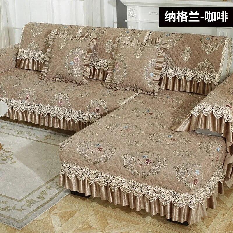 European Style Large Skirt Sofa Cover Four Seasons Universal Anti Slip Sofa Cushion High Grade Lace Fabric Sofa Towel Cushion