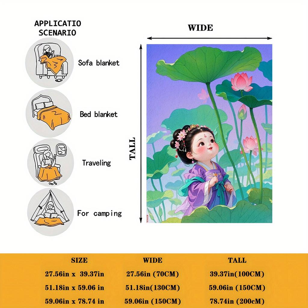 Traditional costume cute girl pattern Flannel printed blanket suitable for all seasons suitable for room office sofa and travel