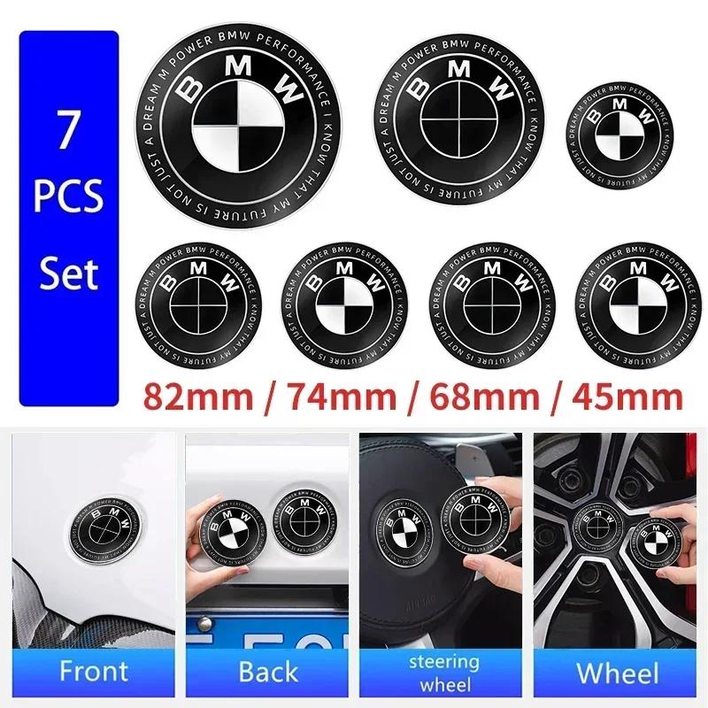 7 pezzi 45mm 68mm 74mm 82mm Emblema Cofano Anteriore Auto Badge Portellone Posteriore Logo Volante per BMW M F30 G01 E36 E39 E87 E46 E90 E92 E53
