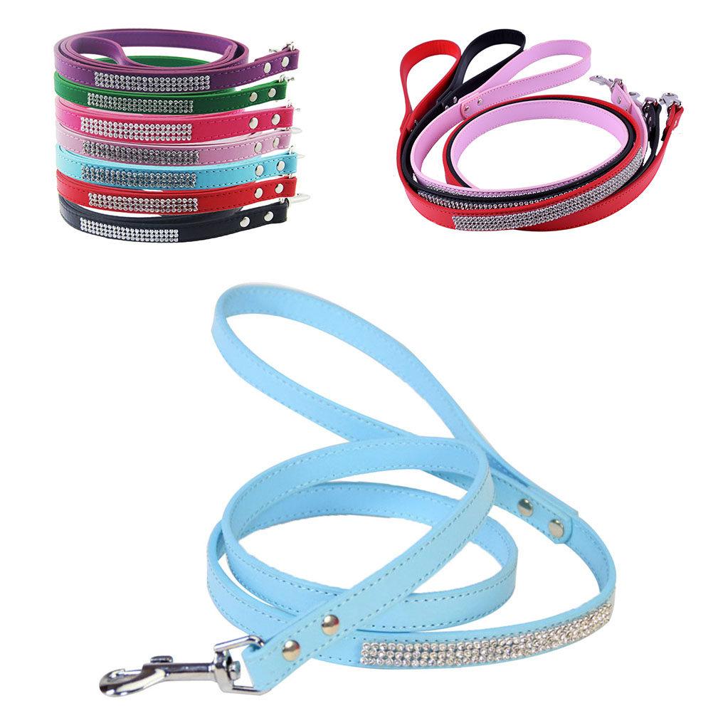 Hot-Fixed Rhinestone Dog Leash for Small Dogs Yorkshire Terrier Chihuahua Pomeranian Flexible Bling Bling Walking синий