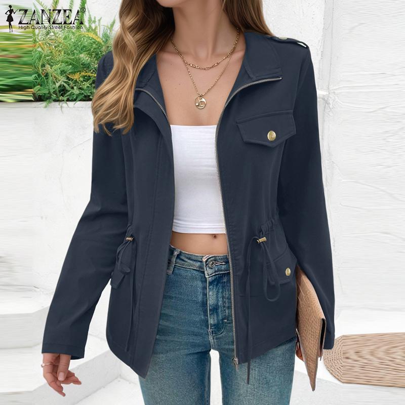 ZANZEA Womens Casual Long Sleeve Zipper Cardigan Thin Jackets