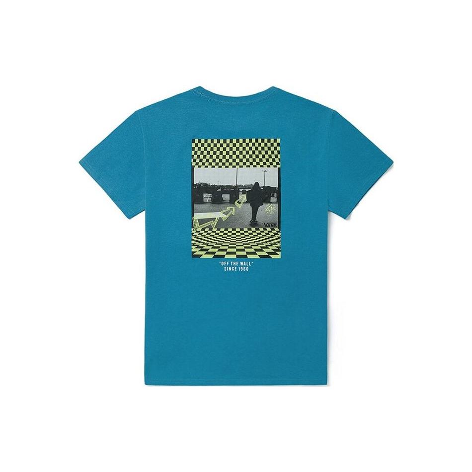 Vans Plaid Letter Casual Round Neck Short Sleeve T-Shirt Women tops Blue VN0A5F1TZEI
