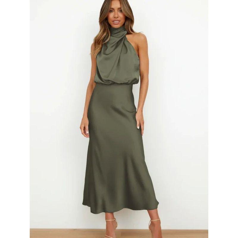

Sleeveless Wide-Leg Jumpsuit Fancy Slimming High Collar Sleeveless Turtleneck Wide-Leg Jumpsuit Dress army green S