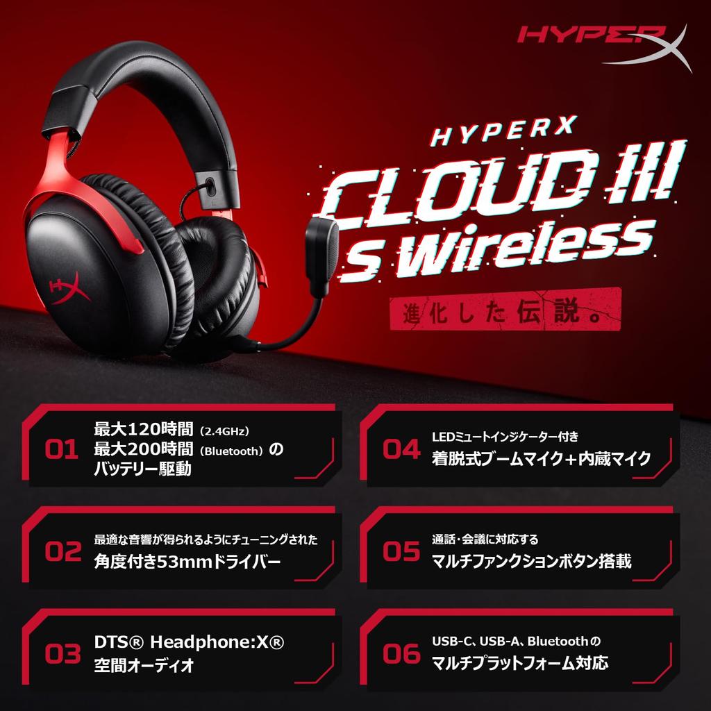 HYPERX Cloud III S Wireless Gaming Angled 53mm DTS Spatial Up To 120 Hours of Continuous Nintendo A59YZAA Headset, 2.4GHz Bluetooth, Drivers,