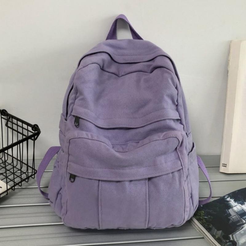 Einfarbiger Canvas-Rucksack Mädchen Schultasche Große Kapazität Vintage-Rucksäcke für College-Studenten Lässiger Damen-Reiserucksack Lässiger Rucksack