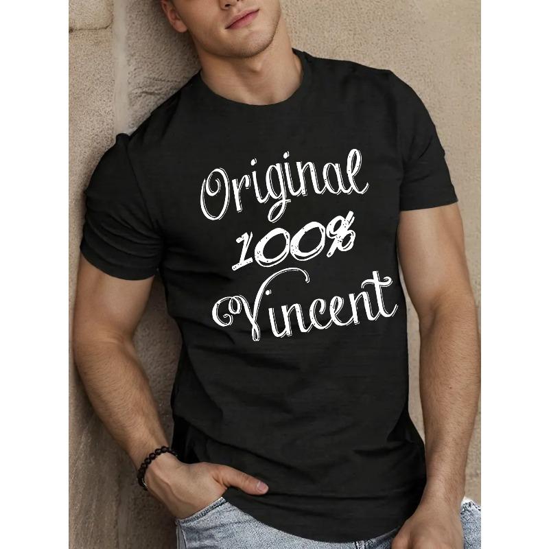 European Size Men'S Original Vincent Graphic T-Shirt - Black Casual Short Sleeve Summer Tee with Geometric Design, Regular Fit, Crew Neck