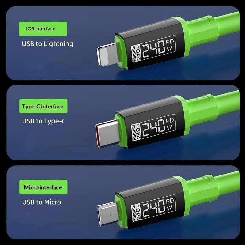 3 In 1 240W Fast Charging Cable For Micro Usb Type C Charging Cable Multiple Usb Ports For All Phone