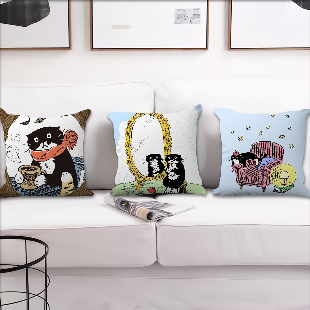 Art Aesthetic Y-eonju Choi cute cat cushion cover Pillow Cover Home Sofa living Decoration Room Office Car Nordic Simplicity