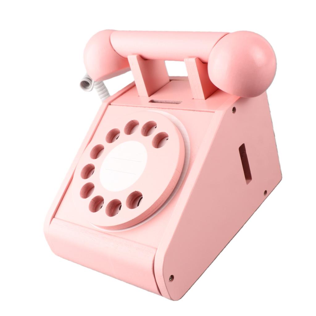 Kindersimulation Telefon Rosa Altmodisch Drehbarer Wählscheibenapparat Retro Design Holzsimulation Retro Wählscheiben Telefon